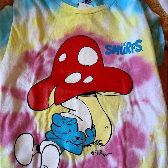 THE SMURFS Tie Dye Peyo Short Sleeves Tee Top.Size M - Picture 6 of 8
